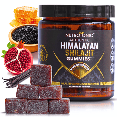 Authentic Himalayan Shilajit Gummies Sweetened with Organic Manuka Honey Flavored with Pomegranate Oil & Organic Vanilla