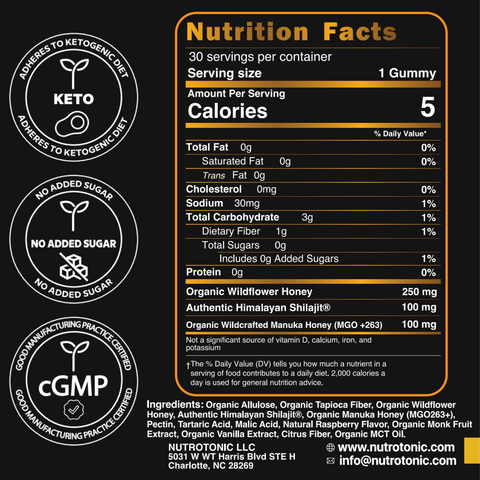 Authentic Himalayan Shilajit® Gummies Sweetened with Organic Manuka Honey & Real Flavors