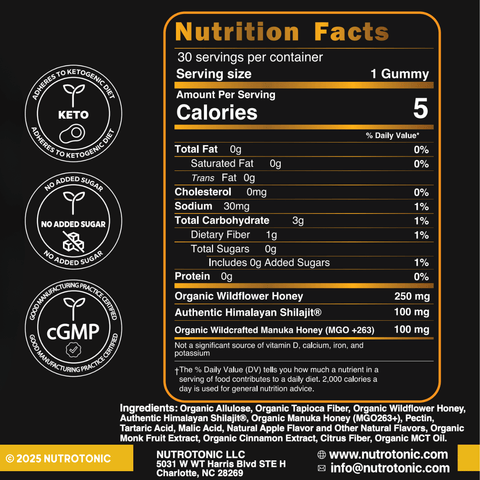 Authentic Himalayan Shilajit® Gummies Sweetened with Organic Manuka Honey & Real Flavors