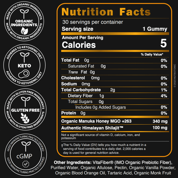 Authentic Himalayan Shilajit Gummies Sweetened with Organic Manuka Honey