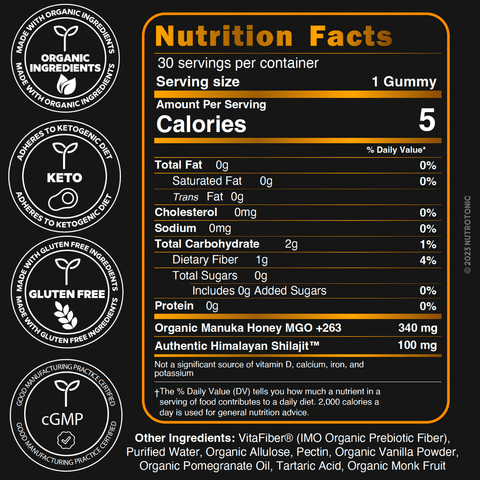 Authentic Himalayan Shilajit® Gummies Sweetened with Organic Manuka Honey & Real Flavors