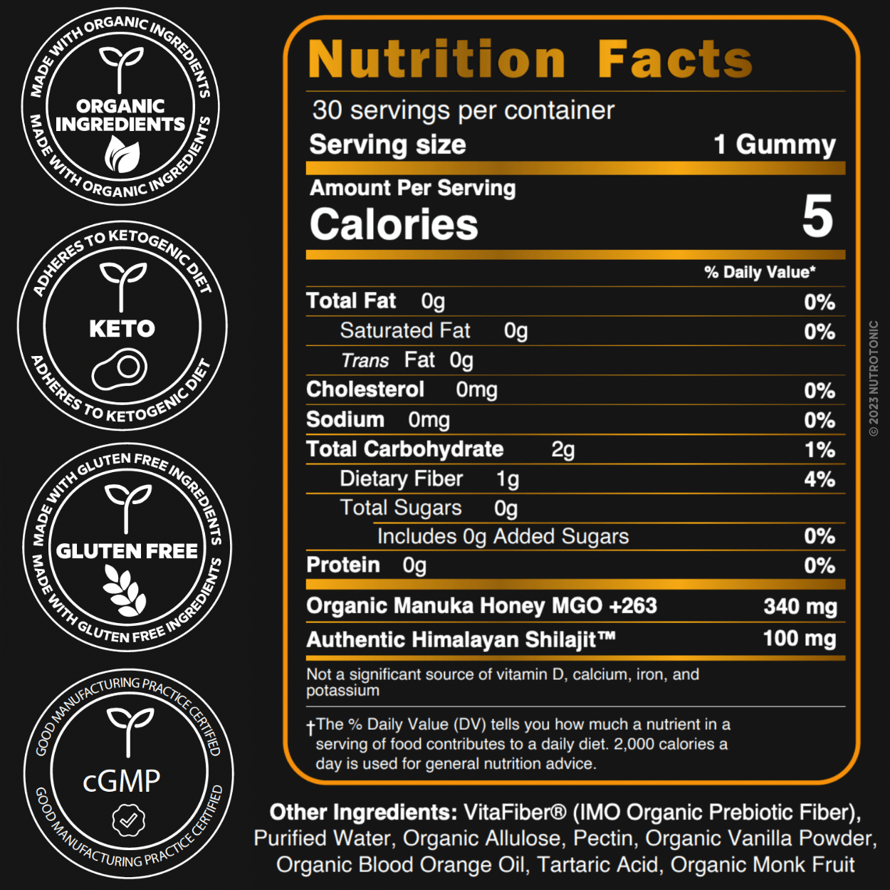 NutroTonic Shilajit Gummies Supplement Facts
